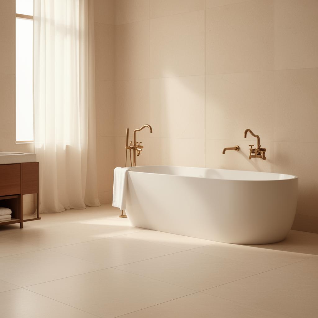 Spa Bath, Large-Format Porcelain Tile